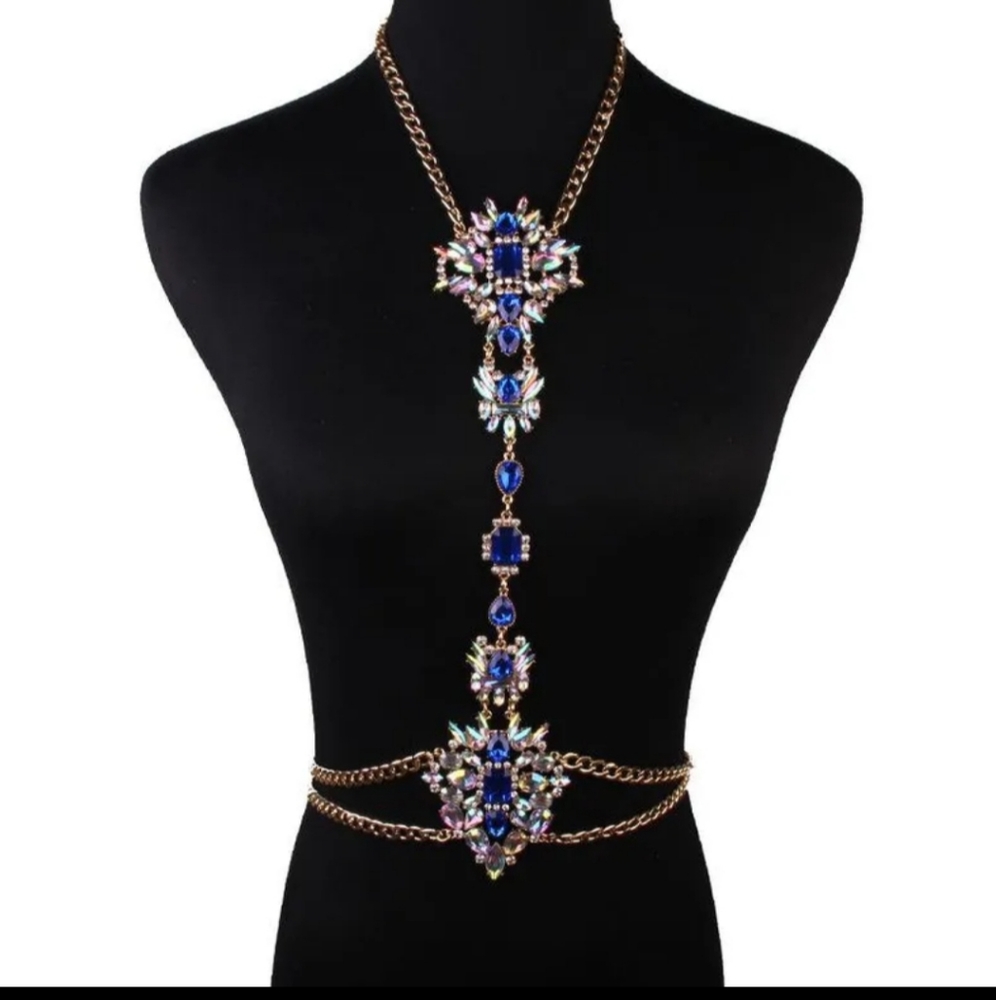 Beautiful Blue Rhinestone Body Chain
